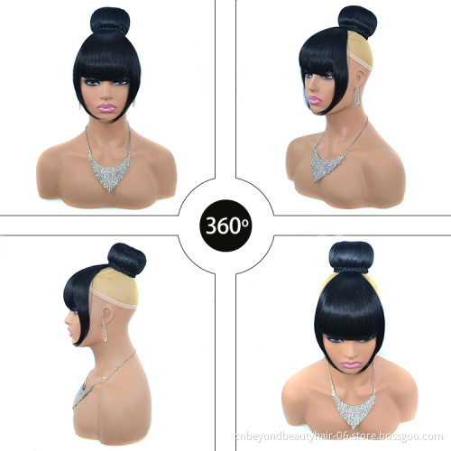 Synthetic chignon and bangs integrated wig bun bangs yaki bun and bang set hair extension